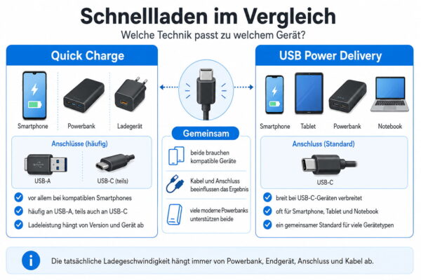 Quick Charge vs. USB Power Delivery Quick Charge und USB Power Delivery im Vergleich