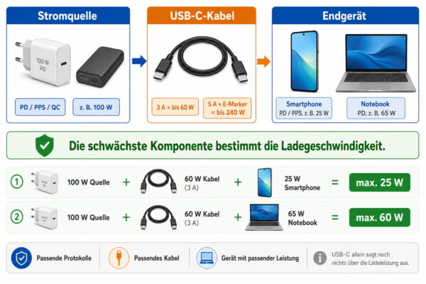 Power Delivery vs. Quick Charge: So funktioniert das passende Lade-Setup Power Delivery und Quick Charge im Lade-Setup: Ladegerät, Powerbank, USB-C-Kabel und Endgerät müssen zusammenpassen