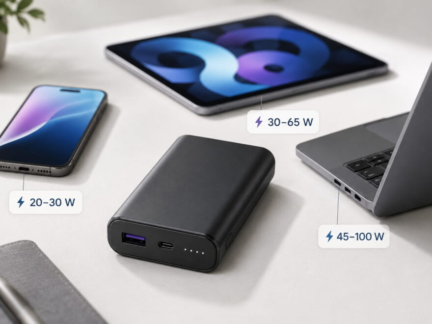 Powerbank mit Watt-Angaben für Smartphone, Tablet und Notebook