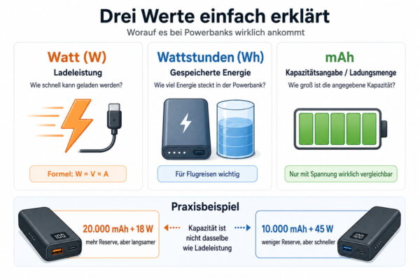 Watt, Wattstunden und mAh bei Powerbanks im Vergleich