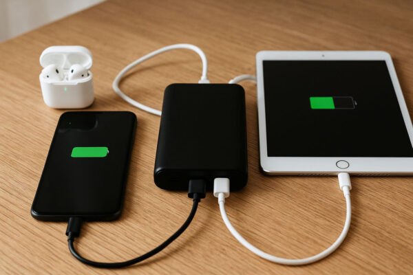 Wie viele mAh brauchst du? Powerbank lädt mehrere Geräte gleichzeitig Powerbank lädt Smartphone, Tablet und Kopfhörer gleichzeitig – mAh-Anforderungen im Vergleich