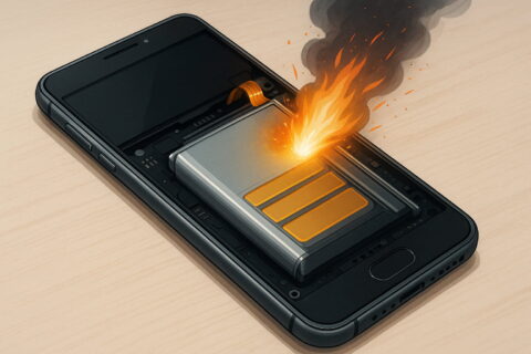 Handy explodieren – technische Darstellung eines überhitzten Akkus im Smartphone