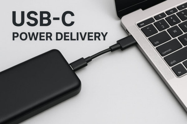 Laptop wird über USB-C Power Delivery mit Powerbank geladen
