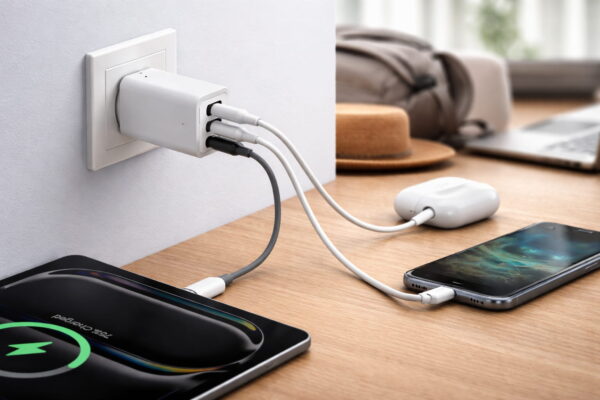 Kompaktes GaN-Ladegerät lädt Smartphone, Tablet und Kopfhörer gleichzeitig