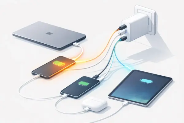 Illustration zur intelligenten Leistungsverteilung bei einem Mehrfach-Ladegerät