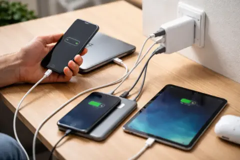 Mehrfach-Ladegerät lädt mehrere Geräte gleichzeitig mit reduzierter Geschwindigkeit