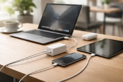 USB-C-Netzteile: So findest du das perfekte Ladegerät für Laptop, Smartphone und Tablet 3 USB-C-Netzteil lädt Laptop, Smartphone und Tablet gleichzeitig im Alltag