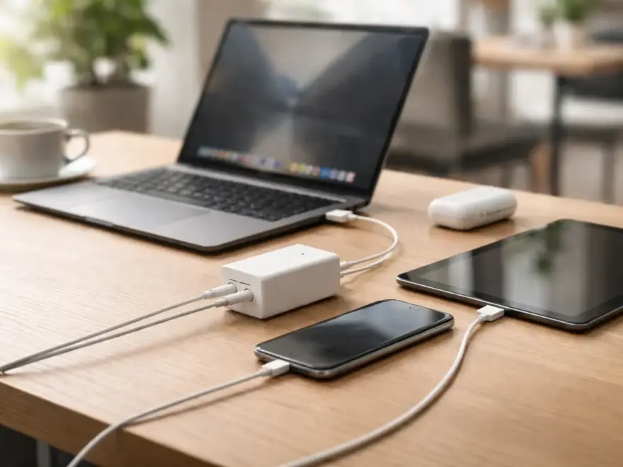 USB-C-Netzteil lädt Laptop, Smartphone und Tablet gleichzeitig im Alltag