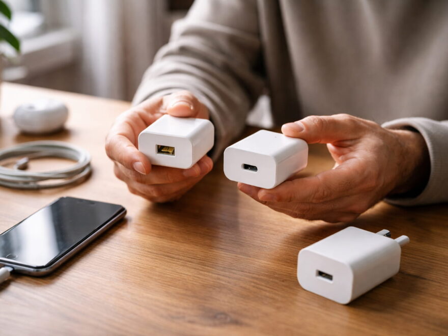 Alte Netzteile mit USB-A im Vergleich zu modernem USB-C-Ladegerät nach EU-Vorgaben
