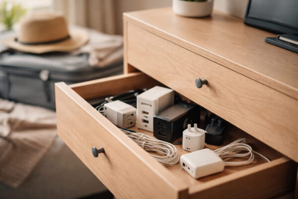Warum viele Reise-Ladegeräte nach der Reise nicht mehr genutzt werden Reise-Ladegeräte liegen ungenutzt in einer Schublade nach dem Urlaub