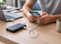 Smartphone wird während der Nutzung über eine Powerbank aufgeladen
